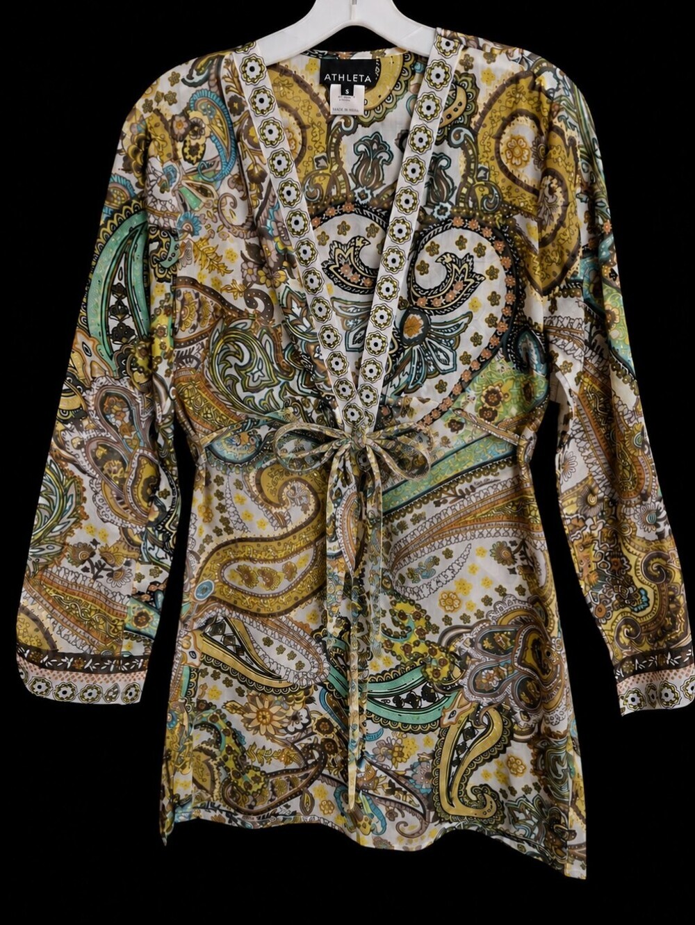 Athleta Cotton Silk Paisley Cinch Waist Cover-Up Tunic Dress Women Size Small - Picture 3 of 16